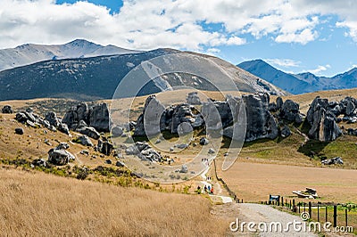 Tourists visiting Castle Hill in Southern Alps, Arthur's Pass, South Island of New Zealand Editorial Stock Photo